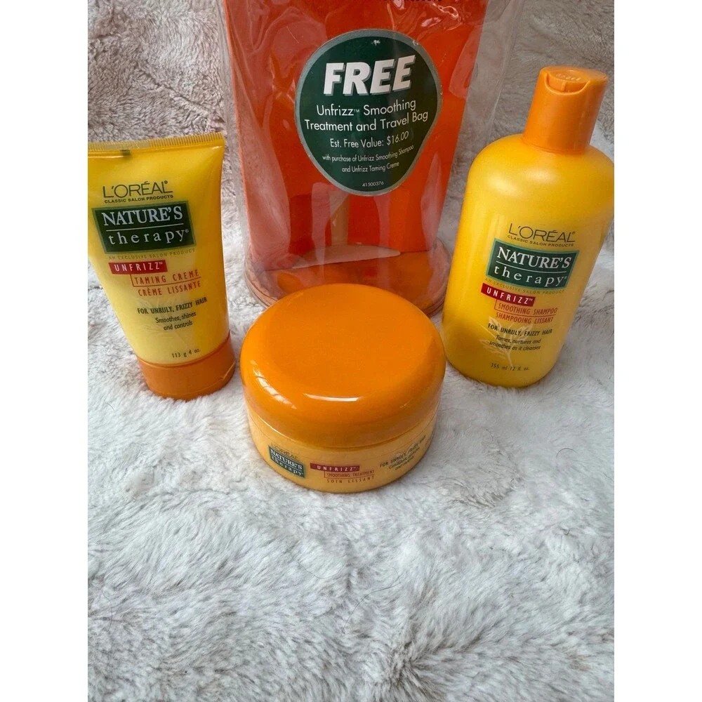 Vintage L'Oreal Nature's Therapy Unfrizz Smoothing Treatment Kit Travel Gift Bag